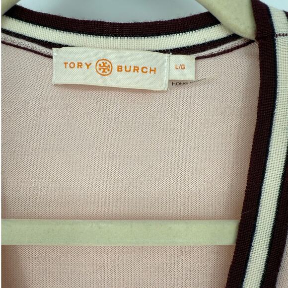 Tory Burch Madeline Merino Wool Grandpa Cardigan Pink Maroon Buttons Size Large - Picture 4 of 8